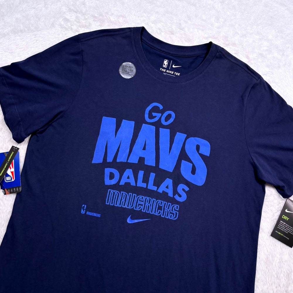 NEW‎ Nike Dallas Mavericks NBA T-Shirt Mens L Navy Blue Dri-FIT Go Mavs Swoosh